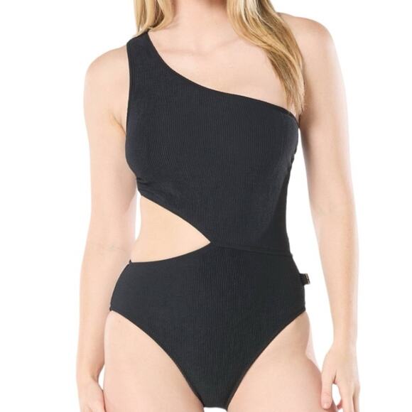 Michael Kors Women's One-Shoulder Side-Cutout Black Swimsuit 6 S - Picture 1 of 7